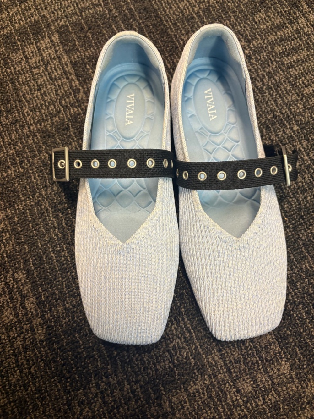 VIVAIA Square-Toe Margot Mary Jane shoes ballet flats light blue sz 37 6.5 - Picture 3 of 9